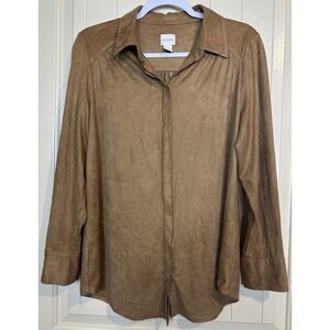 Chico's Shirt Size 1 medium Long Sleeve Soft Faux Suede Button-Up brown GUC